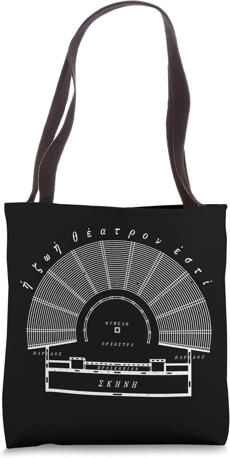 Ancient Greek Theater Architectural Drawing - Distressed Tote Bag