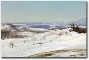 AnenaXean Poster Wall Art Picture View in the Snow Vintage Winter Landscape Painting Snowy Mountain Valley Poster Modern Art Decoration for Living Room Bedroom and Office 8x12inch wood Frame
