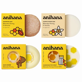 ANIHANA Hey Honey Gift Set Bundle, Shampoo Bar, Conditioner Bar, Bath Bomb, and Handcrafted Soap, Manuka Honey Scent