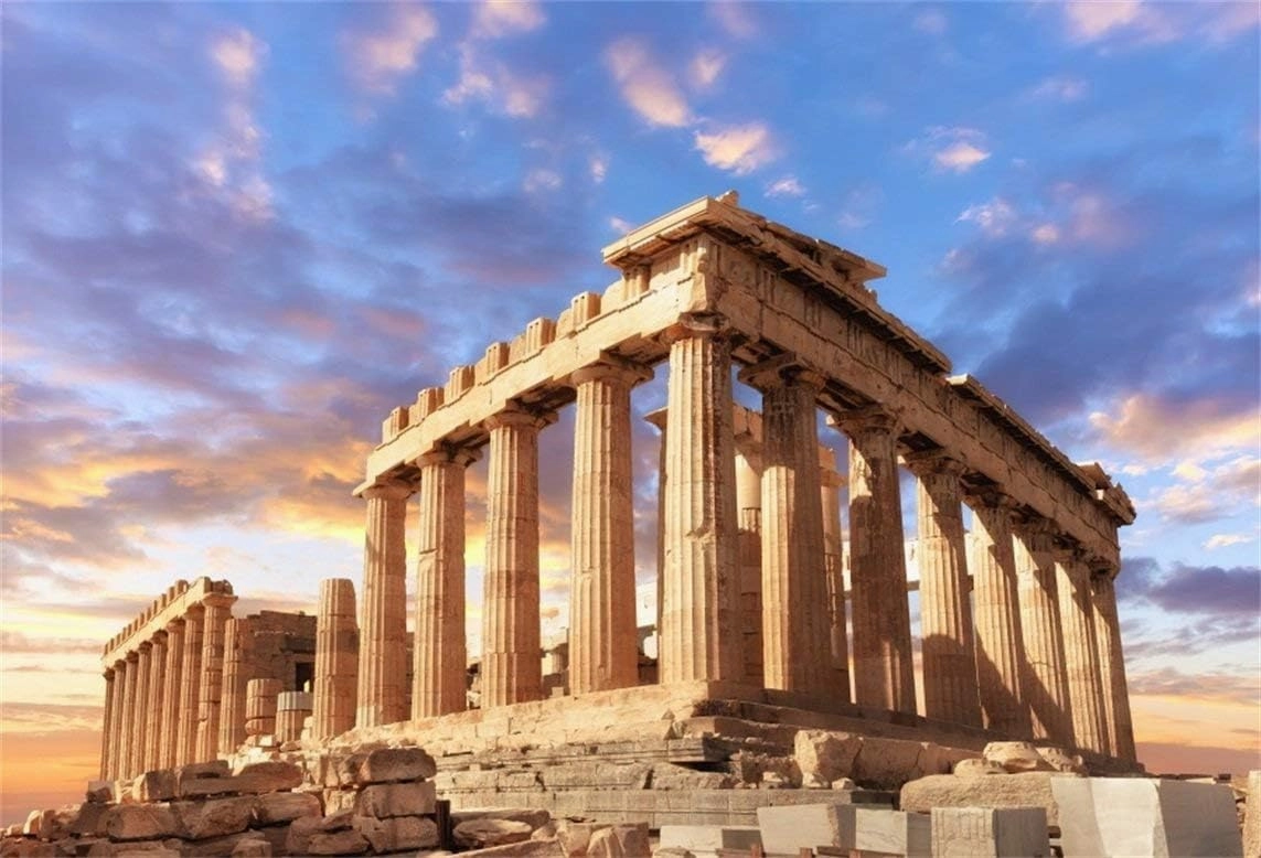 AOFOTO 8x6ft Acropolis of Athens Backdrop Parthenon Temple Photography Background Ancient Column Stone Pillar Greek Trip Photo Studio Props Artistic Portrait Greece History Building Culture Wallpaper