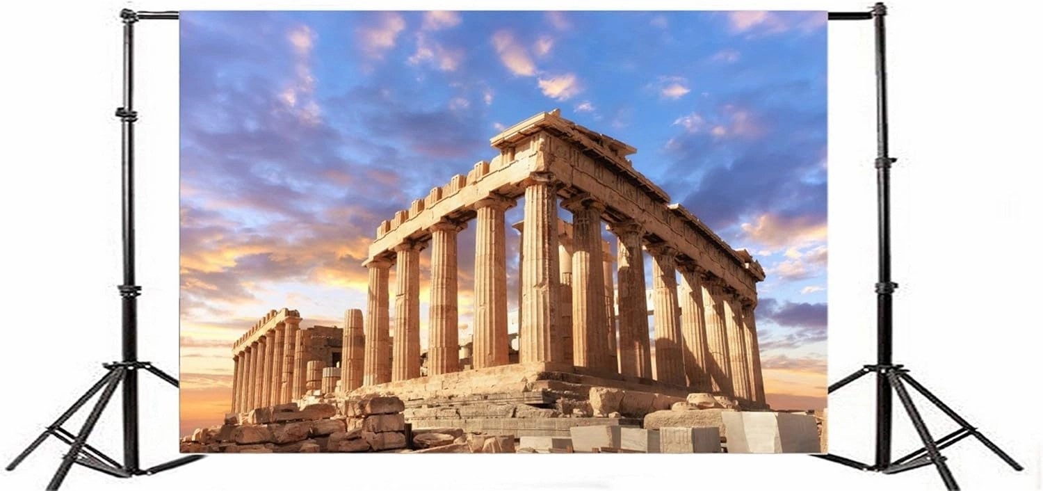 AOFOTO 8x6ft Acropolis of Athens Backdrop Parthenon Temple Photography Background Ancient Column Stone Pillar Greek Trip Photo Studio Props Artistic Portrait Greece History Building Culture Wallpaper