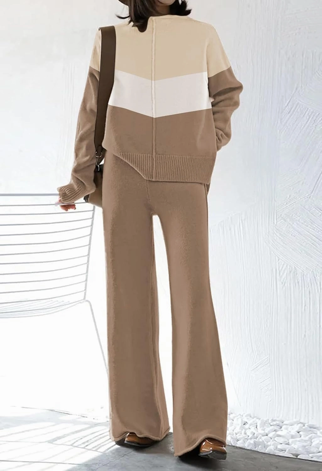 AOHITE Womens 2 Piece Outfit Set Long Sleeve Knit Pullover Sweater Top and Wide Leg Pants Sweatsuit