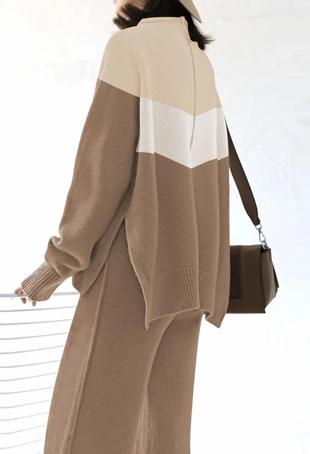 AOHITE Womens 2 Piece Outfit Set Long Sleeve Knit Pullover Sweater Top and Wide Leg Pants Sweatsuit