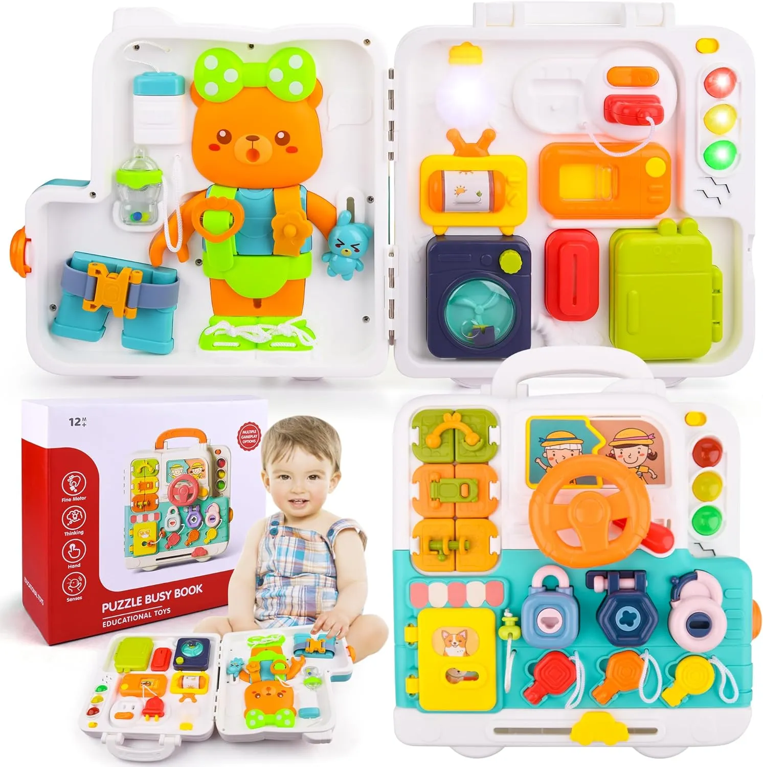 ARANEE Toddler Educational Toy, Musical Montessori Busy Board, Age 1-2, Compact Travel Toy, Early Learning Gift for Boys & Girls