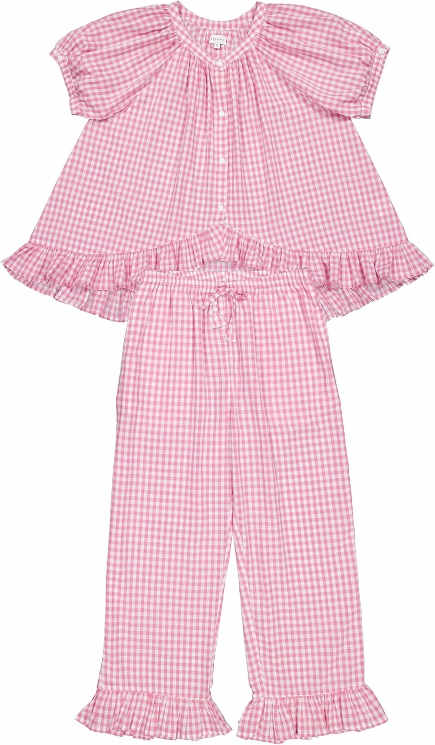 Argeousgor Women Plaid 2 Piece Pajama Set Button Down Puff Sleeve Babydoll Shirt Gingham Pants Pj Lounge Set Sleepwear