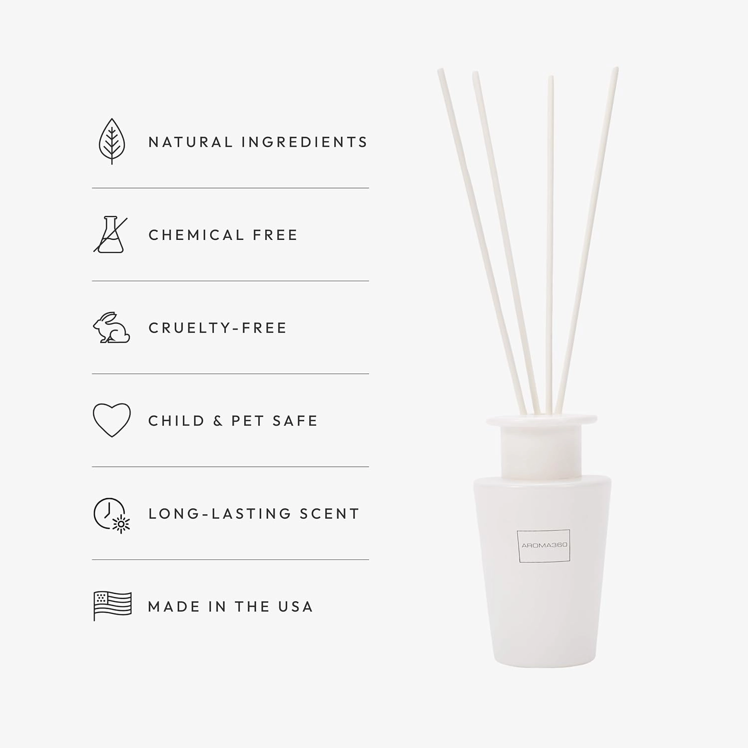 Aroma360 Reed Diffuser - Reed Diffuser with Fragrance Oil - Scents Inspired by Ritz Carlton - Scent Includes Ozone, Jasmine & Black Pepper, Escapade - White, 100mL/3.38 fl oz