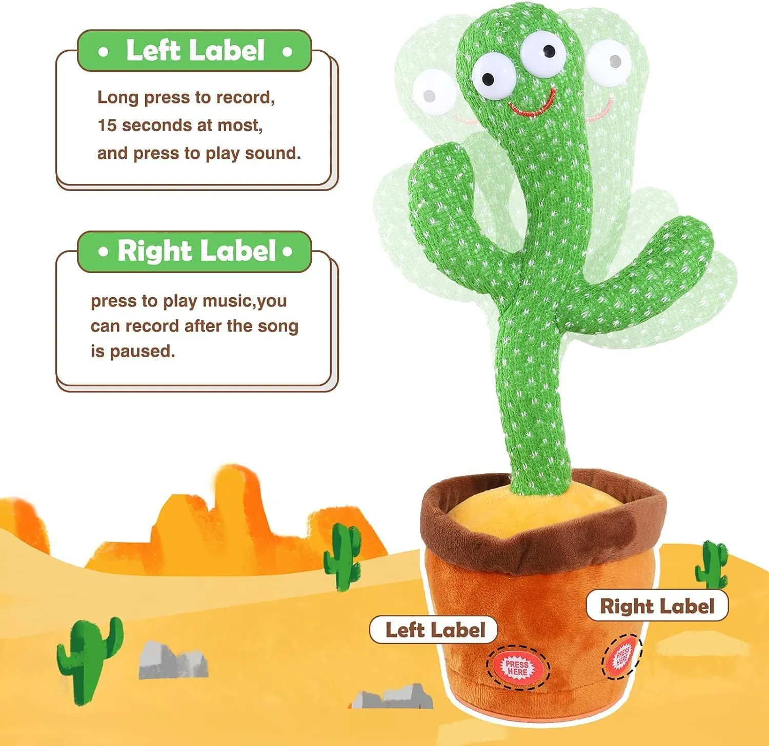 Aunpoos Kids Dancing Talking Cactus Toys for Baby Boys and Girls, Singing Mimicking Recording Repeating What You Say Sunny Cactus Toy with 120 English Songs Smart Toy