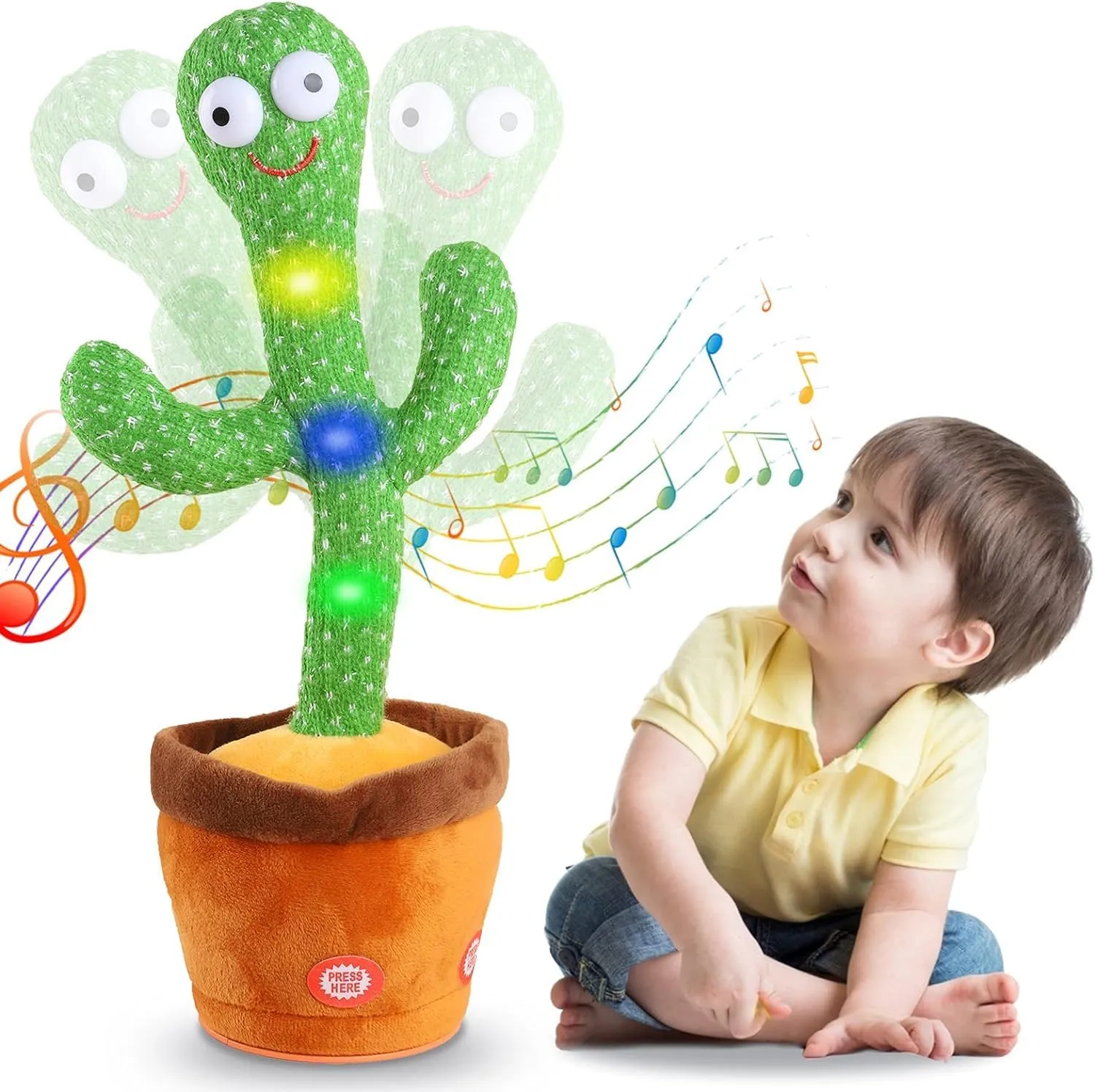 Aunpoos Kids Dancing Talking Cactus Toys for Baby Boys and Girls, Singing Mimicking Recording Repeating What You Say Sunny Cactus Toy with 120 English Songs Smart Toy