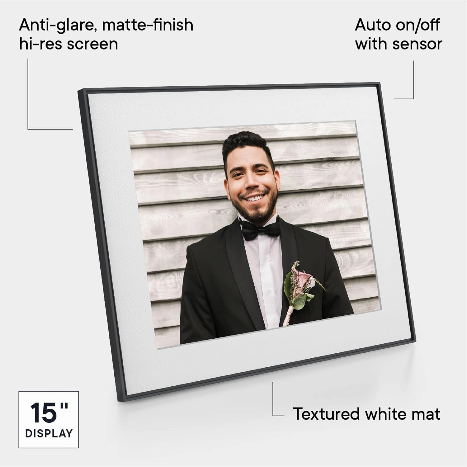 Aura Walden 15" WiFi Digital Picture Frame | Wirecutter's Best Digital Frame for Gifting | Send Photos from Your Phone | Quick, Easy Setup in Aura App | Free Unlimited Storage | Ink with White Mat