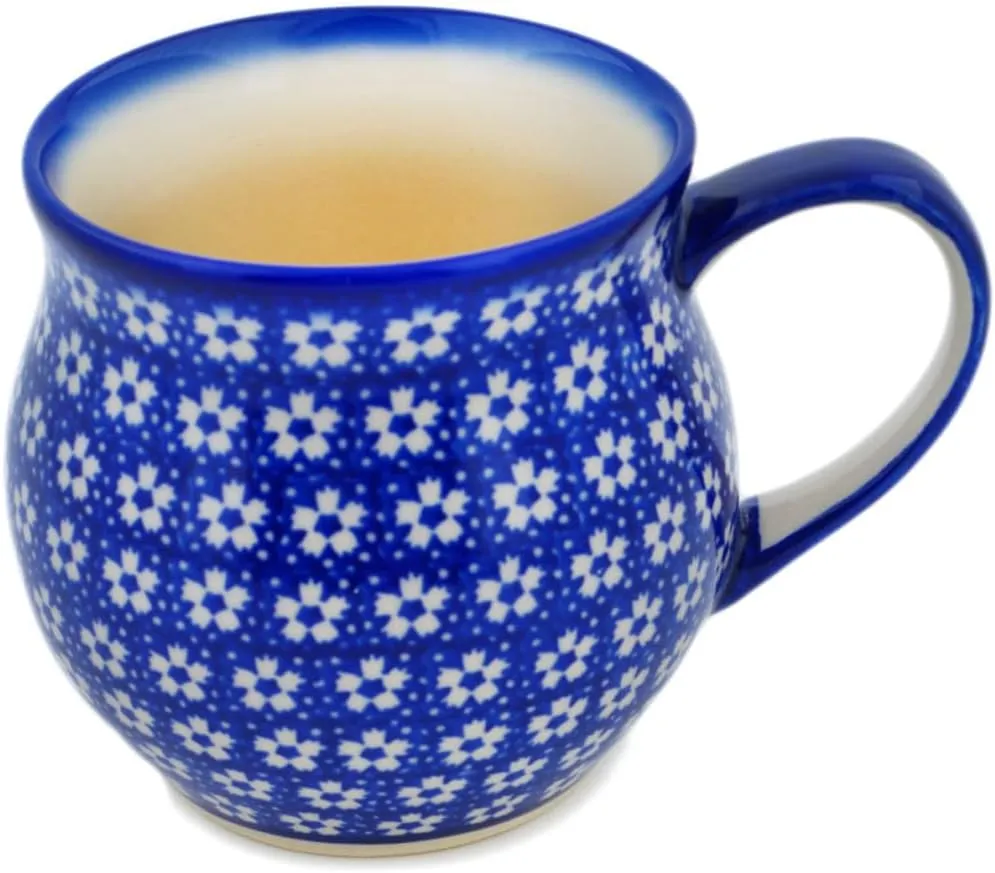 Authentic Polish Pottery Bubble Mug 12 oz in Azul Garden Design Handmade in Bolesławiec Poland by Ceramika Dalia   Certificate of Authenticity
