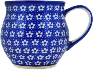 Authentic Polish Pottery Bubble Mug 12 oz in Azul Garden Design Handmade in Bolesławiec Poland by Ceramika Dalia   Certificate of Authenticity