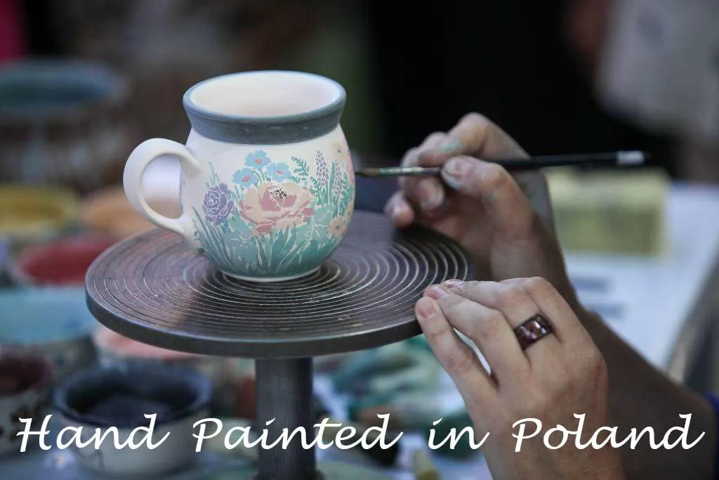 Authentic Polish Pottery Bubble Mug 12 oz in Azul Garden Design Handmade in Bolesławiec Poland by Ceramika Dalia   Certificate of Authenticity