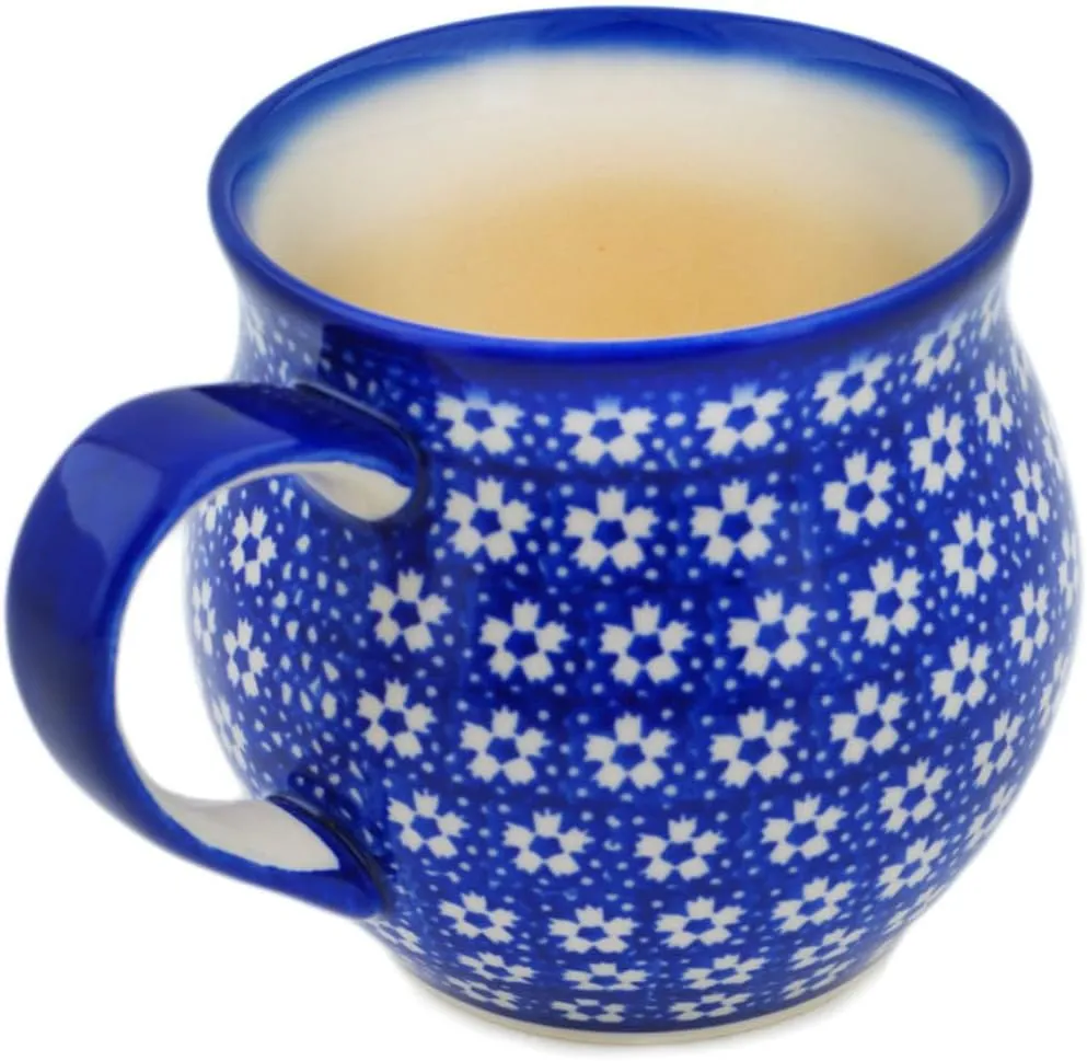 Authentic Polish Pottery Bubble Mug 12 oz in Azul Garden Design Handmade in Bolesławiec Poland by Ceramika Dalia   Certificate of Authenticity