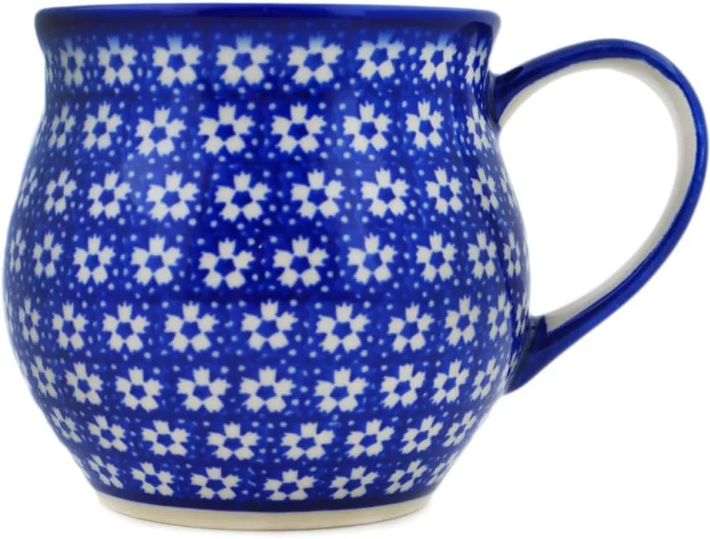 Authentic Polish Pottery Bubble Mug 12 oz in Azul Garden Design Handmade in Bolesławiec Poland by Ceramika Dalia   Certificate of Authenticity