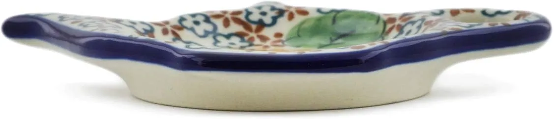 Authentic Polish Pottery Tea Bag or Lemon Plate Signature UNIKAT in Country Sunflower Design Handmade in Bolesławiec Poland by Ceramika Artystyczna   Certificate of Authenticity