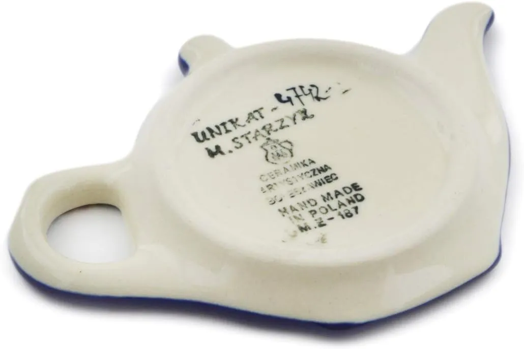 Authentic Polish Pottery Tea Bag or Lemon Plate Signature UNIKAT in Country Sunflower Design Handmade in Bolesławiec Poland by Ceramika Artystyczna   Certificate of Authenticity