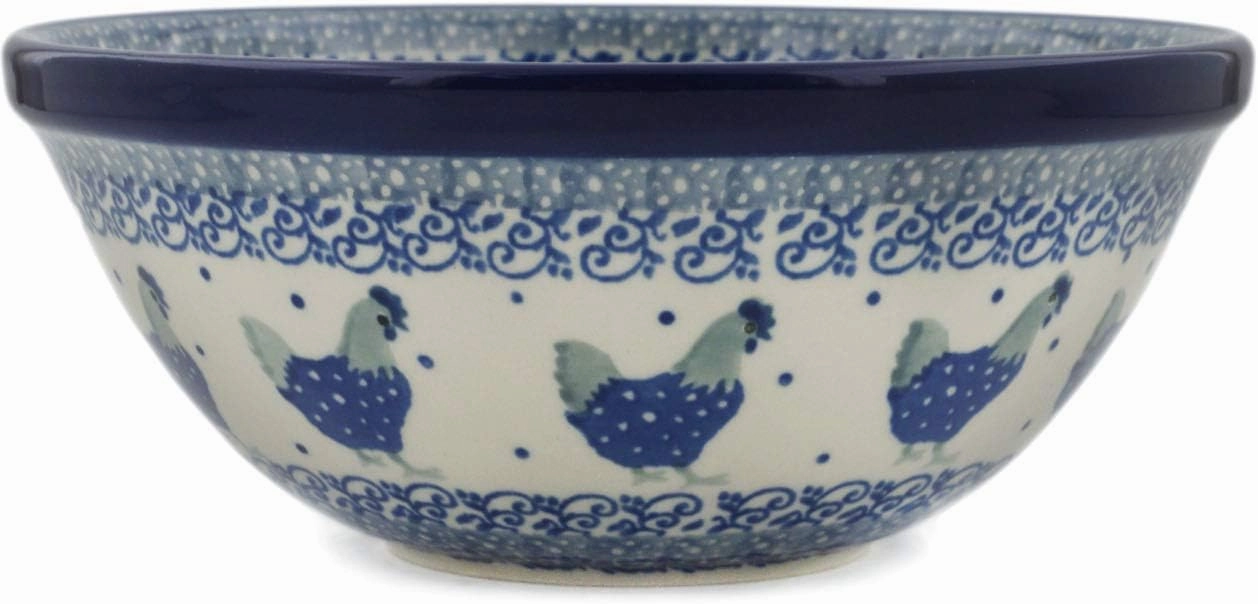 Authentic Polish Pottery Bowl 6-inch in Blue Chicken Design Handmade in Bolesławiec Poland by Ceramika Artystyczna   Certificate of Authenticity