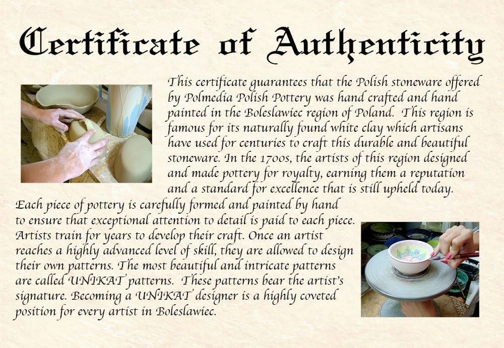 Authentic Polish Pottery Bowl 6-inch in Blue Chicken Design Handmade in Bolesławiec Poland by Ceramika Artystyczna   Certificate of Authenticity