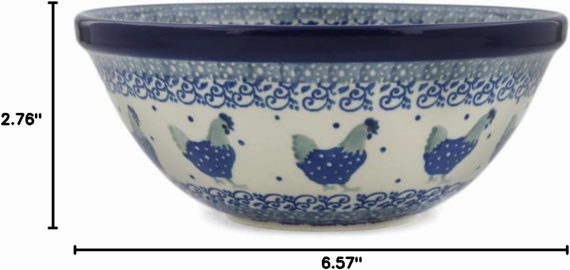 Authentic Polish Pottery Bowl 6-inch in Blue Chicken Design Handmade in Bolesławiec Poland by Ceramika Artystyczna   Certificate of Authenticity