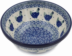 Authentic Polish Pottery Bowl 6-inch in Blue Chicken Design Handmade in Bolesławiec Poland by Ceramika Artystyczna   Certificate of Authenticity