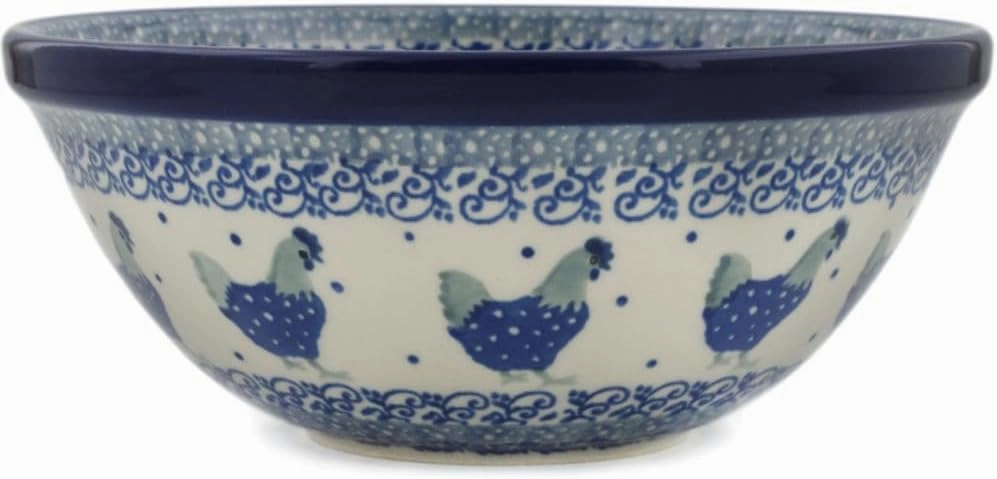 Authentic Polish Pottery Bowl 6-inch in Blue Chicken Design Handmade in Bolesławiec Poland by Ceramika Artystyczna   Certificate of Authenticity