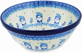 Authentic Polish Pottery Bowl 6-inch in Blue Gnome Design Handmade in Bolesławiec Poland by Ceramika Artystyczna   Certificate of Authenticity