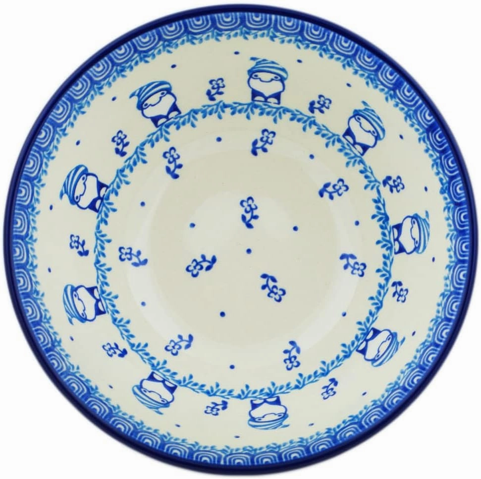 Authentic Polish Pottery Bowl 6-inch in Blue Gnome Design Handmade in Bolesławiec Poland by Ceramika Artystyczna   Certificate of Authenticity