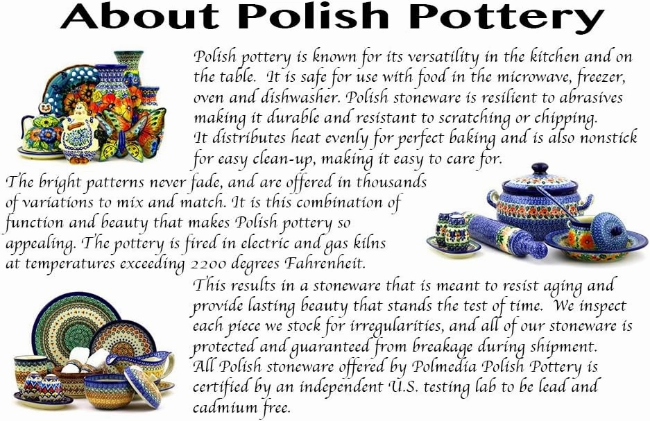 Authentic Polish Pottery Bubble Mug 12 oz in Checkered Meadow Design Handmade in Bolesławiec Poland by Ceramika Dalia   Certificate of Authenticity