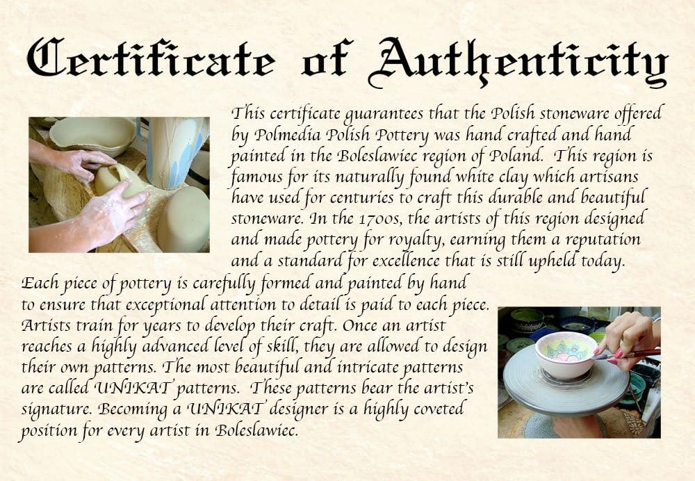Authentic Polish Pottery Bubble Mug 12 oz Signature UNIKAT in Blueberries Season Design Handmade in Bolesławiec Poland by Ceramika Dalia   Certificate of Authenticity