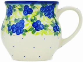 Authentic Polish Pottery Bubble Mug 12 oz Signature UNIKAT in Blueberries Season Design Handmade in Bolesławiec Poland by Ceramika Dalia   Certificate of Authenticity