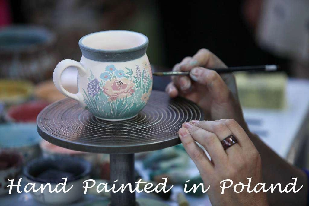 Authentic Polish Pottery Bubble Mug 12 oz Signature UNIKAT in Blueberries Season Design Handmade in Bolesławiec Poland by Ceramika Dalia   Certificate of Authenticity