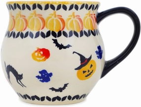 Authentic Polish Pottery Bubble Mug 19 oz Signature UNIKAT in All Hallow's Eve Design Handmade in Bolesławiec Poland by Ceramika Dalia   Certificate of Authenticity