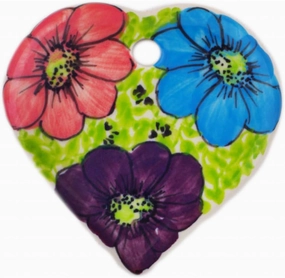 Authentic Polish Pottery Heart Pendant Signature UNIKAT in Bundles of Spring Design Handmade in Bolesławiec Poland by Ceramika Dalia   Certificate of Authenticity