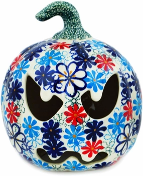 Authentic Polish Pottery Pumpkin Figurine Signature UNIKAT in Enchanted Meadow Medley Design Handmade in Bolesławiec Poland   Certificate of Authenticity