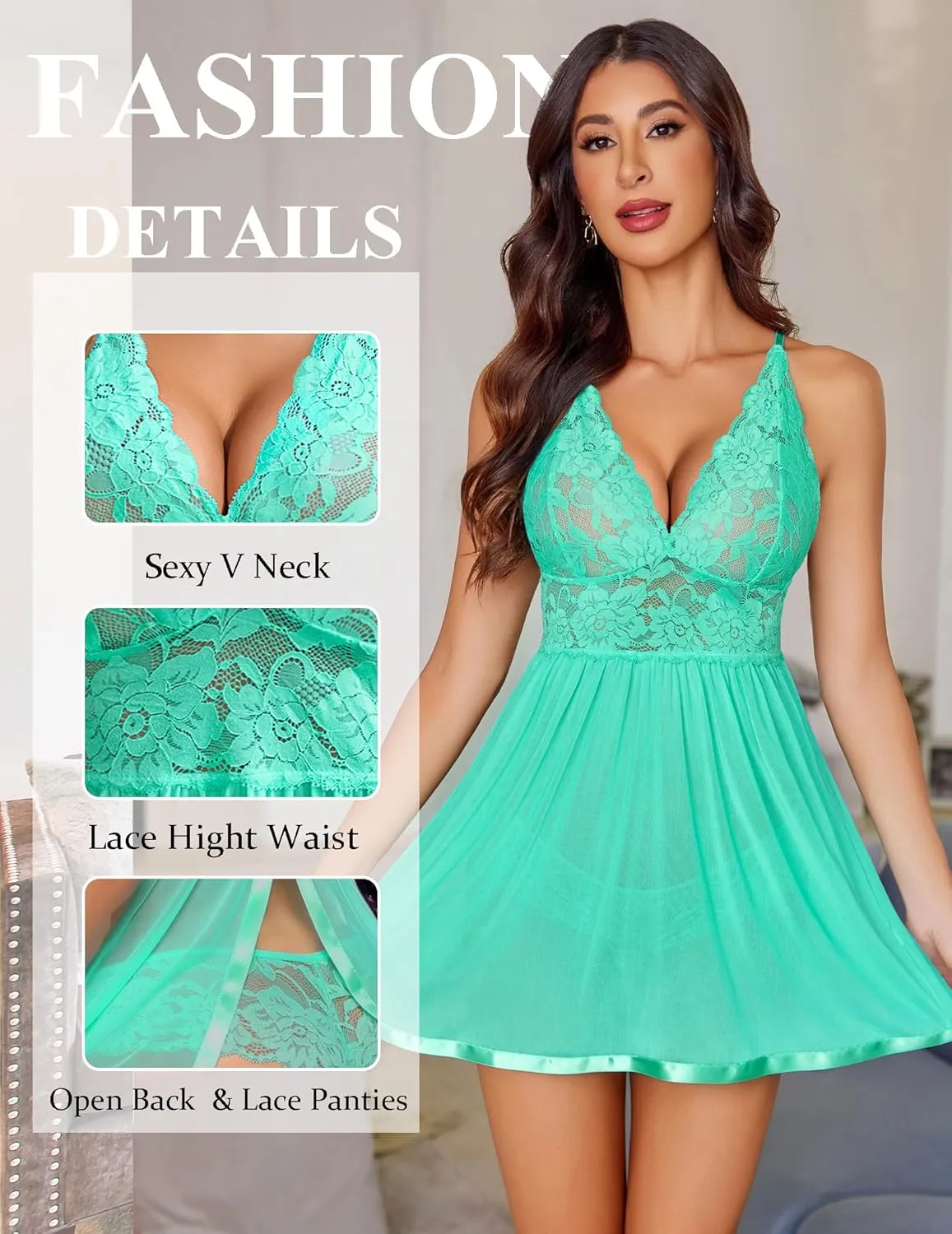 Avidlove Women Lingerie Lace Babydoll Strap Chemise Halter Teddy V Neck Mesh Nightgown