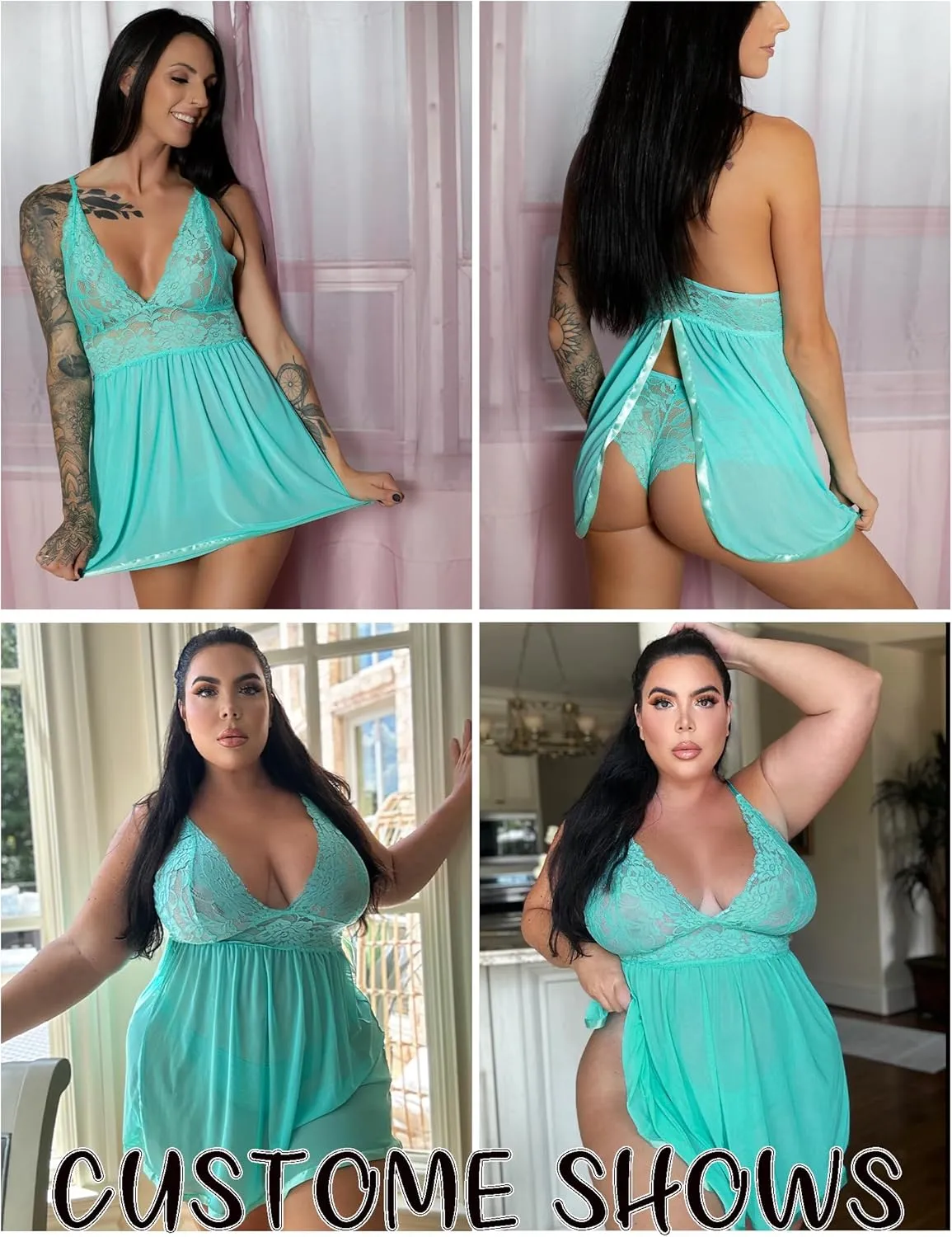 Avidlove Women Lingerie Lace Babydoll Strap Chemise Halter Teddy V Neck Mesh Nightgown