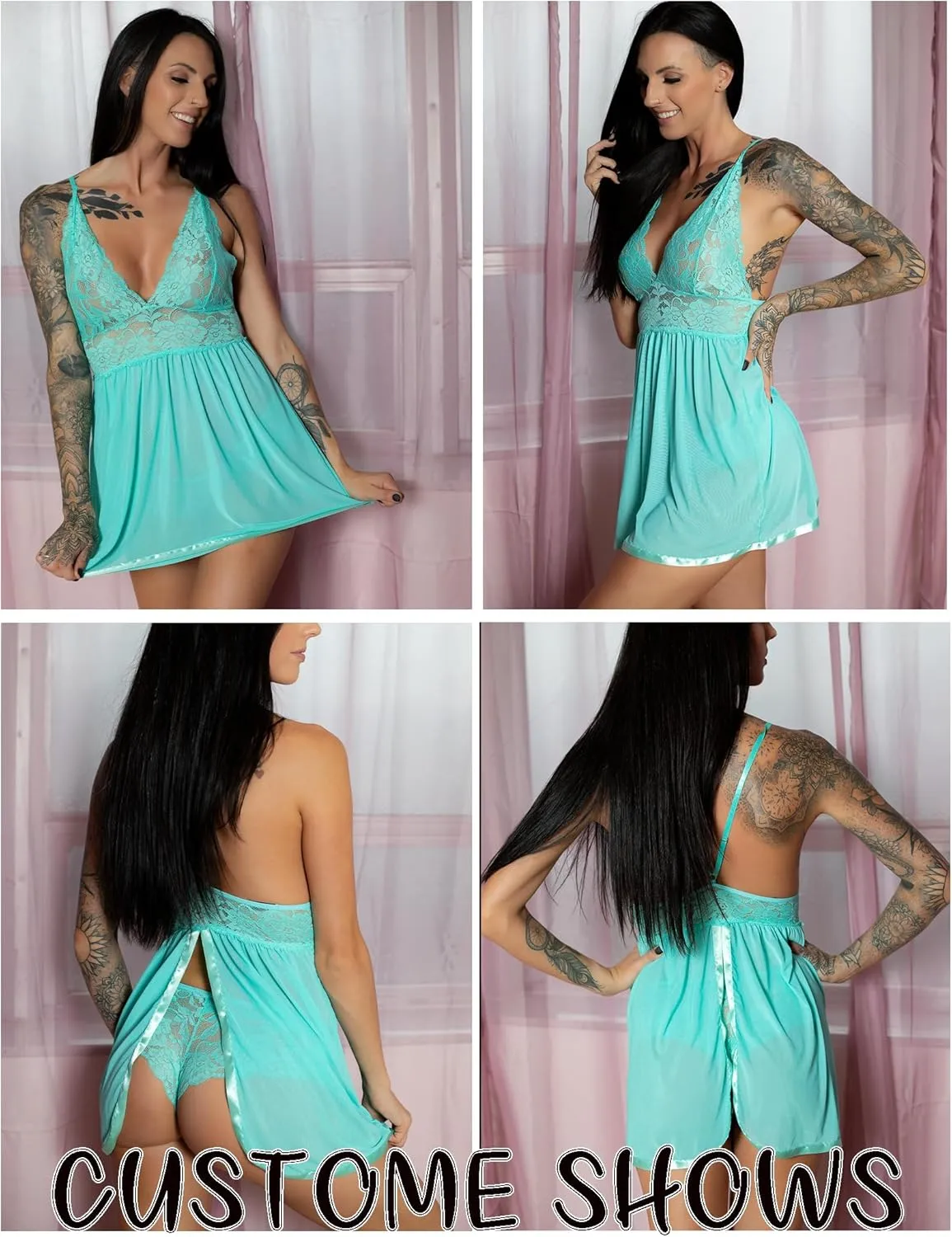 Avidlove Women Lingerie Lace Babydoll Strap Chemise Halter Teddy V Neck Mesh Nightgown