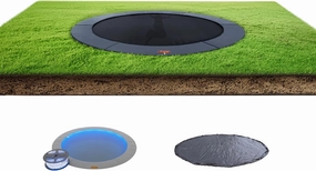 Avyna Inground 12' Round Trampoline Bundle, 8-Color LED Light Kit, Heavy Duty Vinyl Weather Cover, Rust-Resistant Galvanized Steel Frame, Flush Ground Design, High Bounce Jump Mat, Gray Safety Pad