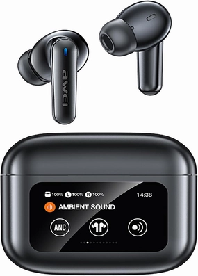 AWEI Wireless Earbuds Bluetooth 5.4, Smart Touch Screen Wireless Earphones LED Colour Screen with Touch Control, Sport Waterproof Wireless Bluetooth Headphone, Suitable for iPhone/Android （Black）
