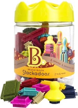 B. toys- Bristle Block - Stackadoos- Sort & Stack STEM Building Blocks Set – 68 Interlocking Blocks- toys For Toddlers, Kids - Storage Jar With Lid – 2 Years  