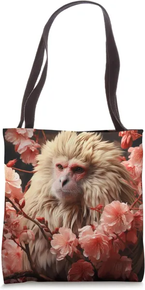 Baboon Cottagecore Botanical Flowers Illustration Graphic Tote Bag
