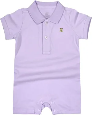 Baby Polo Romper Cotton Short Sleeve Embroidery Bear Jumpsuit 3-24 Months