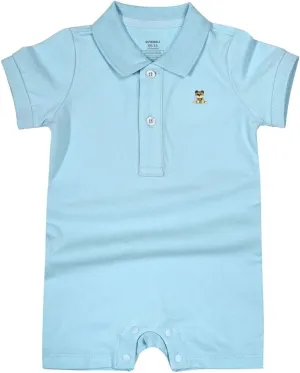 Baby Polo Romper Cotton Short Sleeve Embroidery Bear Jumpsuit 3-24 Months