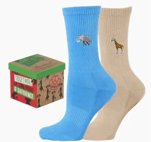 Bamboozld Womens Sock Giraffe & Elephant Zoo Conservation Gift Box Size 2-8