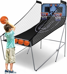 Basketball Arcade Game, Electronic Dual Shot Basketball Arcade Game for Home, Family Entertainment Centers, Rest, Indoor Outdoor Foldable Double Shot Hoops Frame, LED Scoreboard, 4 Balls