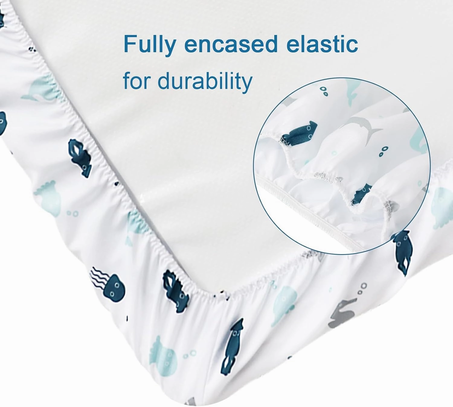 Bassinet Fitted Sheets 4 Pack Compatible with Maxi-COSI Iora/Swift, AMKE Baby Bassinet(19x32), Newton, RONBEI and Uuoeebb 4 in 1 Bedside, Ultra Soft and Skin-Friendly, Aqua Dinosaurs & White Ocean