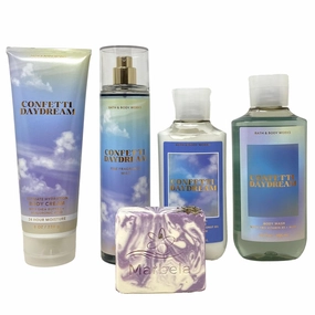 Bath & Body Works Confetti Daydream 4 Piece Deluxe Gift Set - Fragrance Mist - Body Cream - Body Wash and Body Lotion with a Lavender Dream Bar Soap.