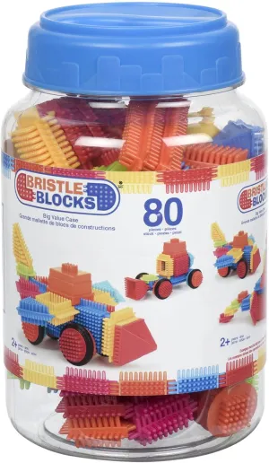 Battat- Bristle Blocks- STEM Interlocking Building Blocks- 80 pc Playset- Reusable Storage Bucket- Developmental Toys for Toddlers & Kids- Big Value Case- 2 Years  