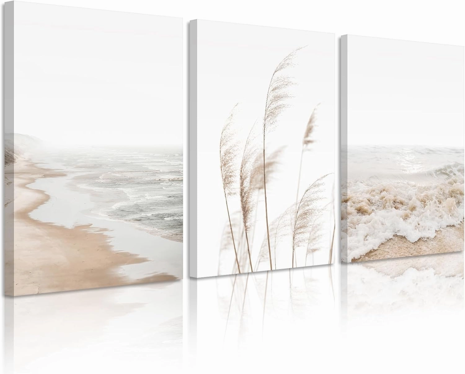 Beach Wall Art Boho Prints Coastal Canvas Wall Art Beach Pictures Pampas Grass Ocean Poster Plant Landscape Beach Scene Artwork for Living Room Bedroom Decor 12x16x3 Inch Wrapped Canvas