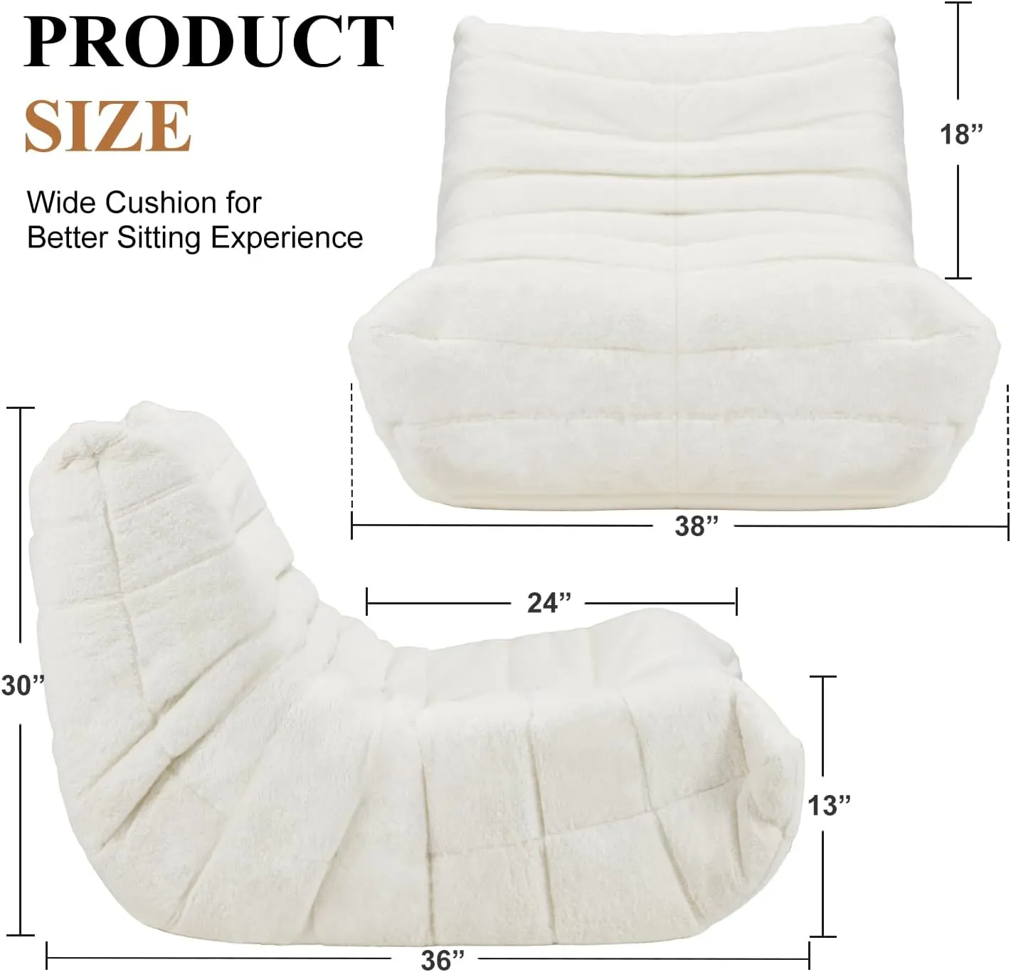 Bean Bag Chair Big Sofa Beanbag Chair for Adults Fireside Chair Bean Bag Lounger with Memory Foam Filled for Home,Apartment or Gaming Venue (White Plush)